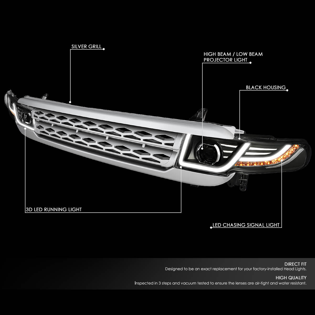 07-14 Toyota FJ Cruiser Front Grille+LED DRL Projector Headlights w/Sequential Turn Signal