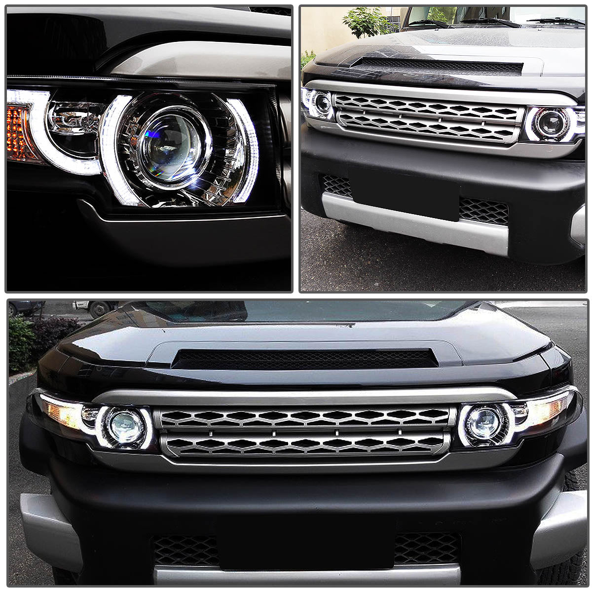 07-14 Toyota FJ Cruiser Front Grille+LED DRL Projector Headlights