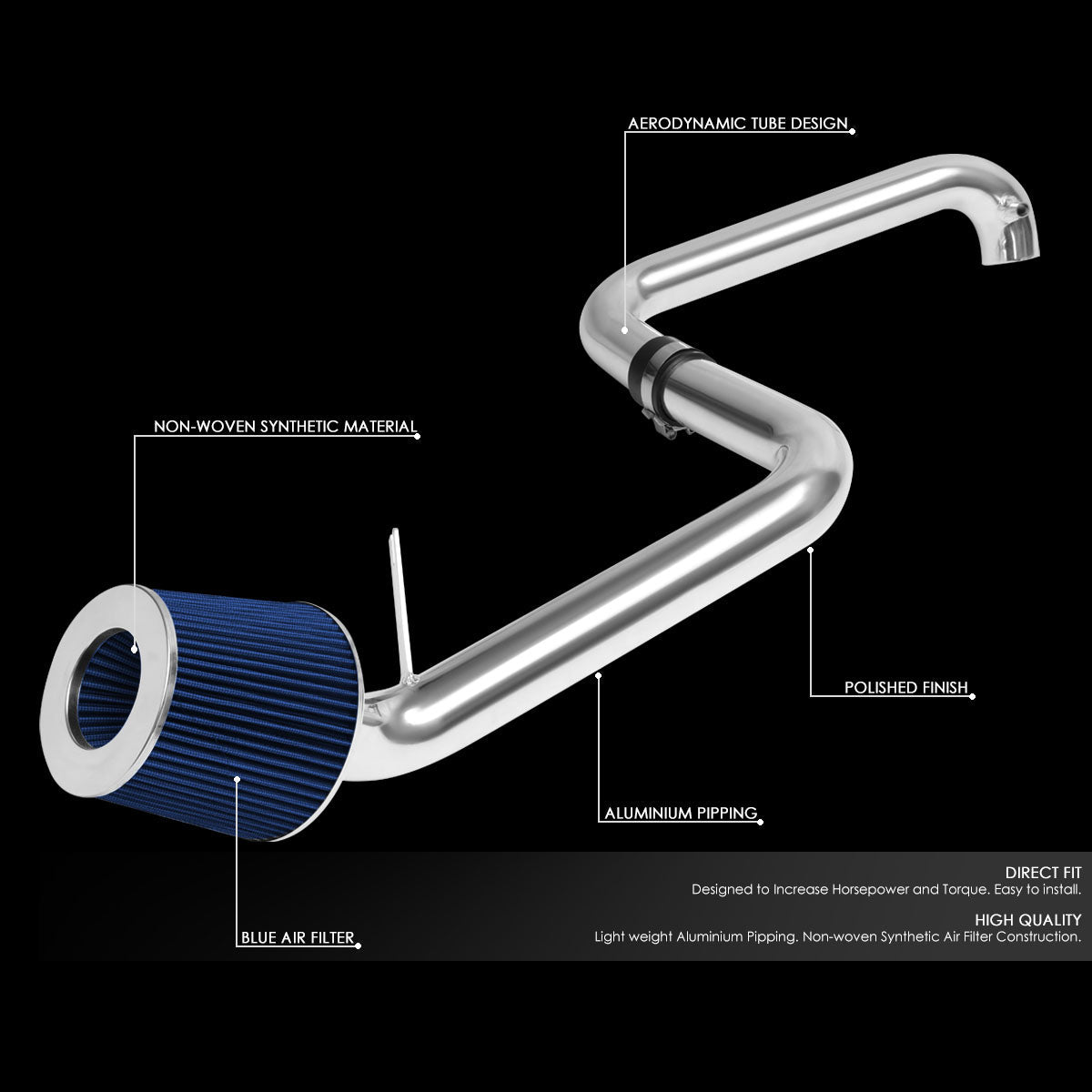 01-05 Honda civic EX Admission d'air froid en aluminium avec filtre à cône bleu