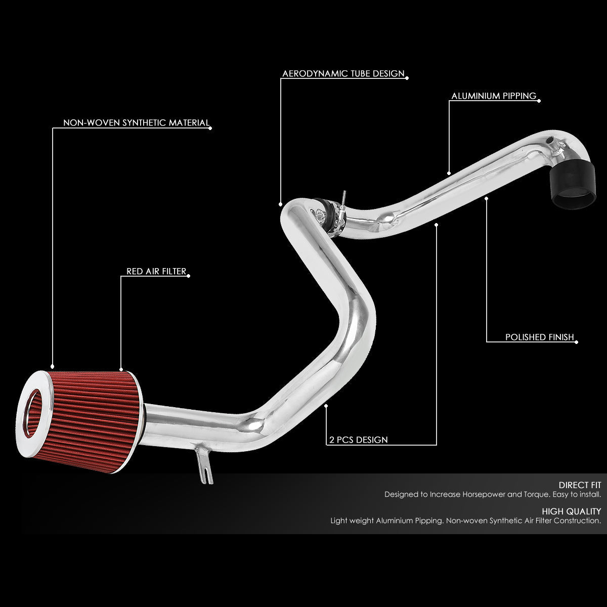 01-05 Honda Civic 1.7L Admission d'air froid en aluminium avec filtre à cône rouge