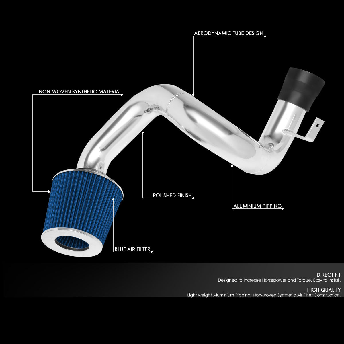 00-05 Toyota Celica Admission d'air froid en aluminium avec filtre à cône bleu