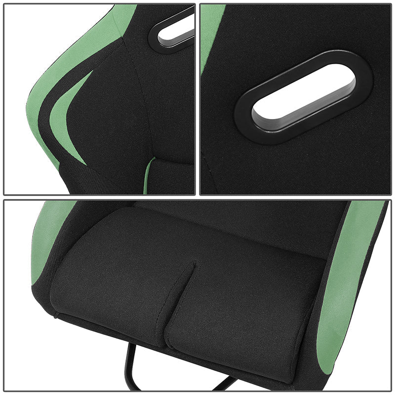 2 Pcs Green Fabric Bucket Racing Seats w/ Mount Brackets+Sliders