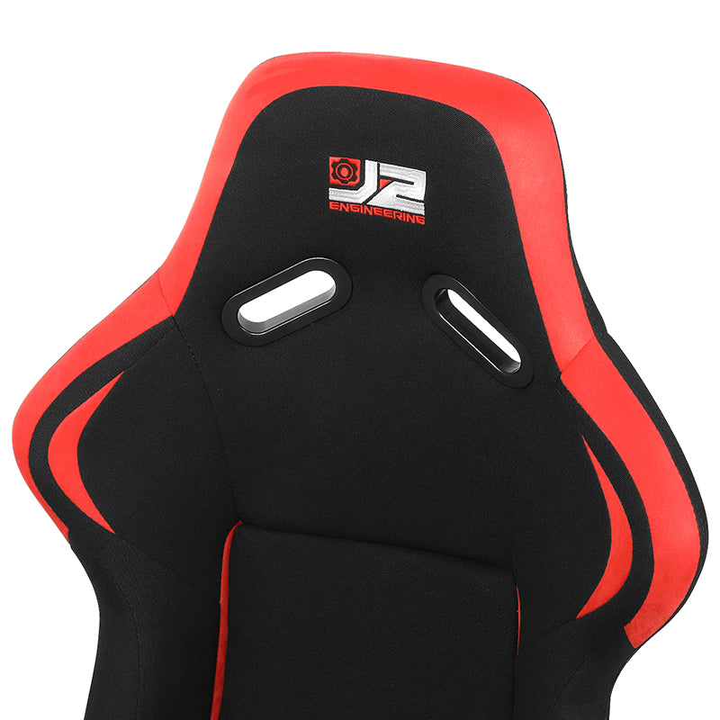 2 Pcs Red Fabric Bucket Racing Seats w/ Mount Brackets+Sliders
