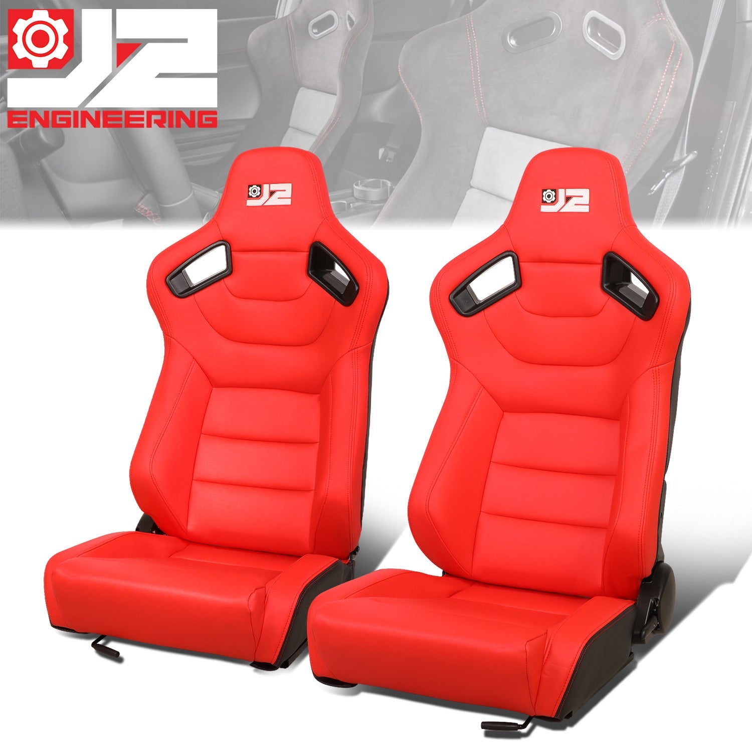 Pair Reclinable Synthetic Leather Bucket Racing Seats (38 in. H X 21 in. W X 23 in. D)