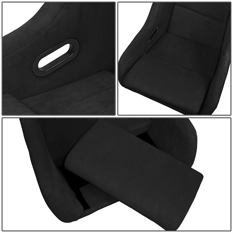 2Pcs Black Microfiber Suede Large Racing Bucket Seats w/ Mount Brackets+Sliders