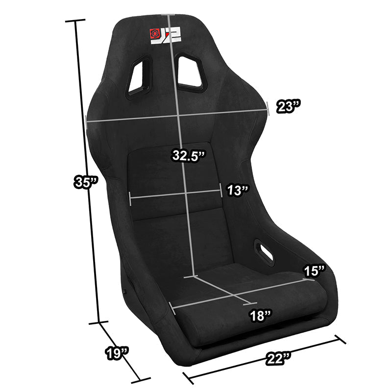 2Pcs Black Microfiber Suede Large Racing Bucket Seats w/ Mount Brackets+Sliders