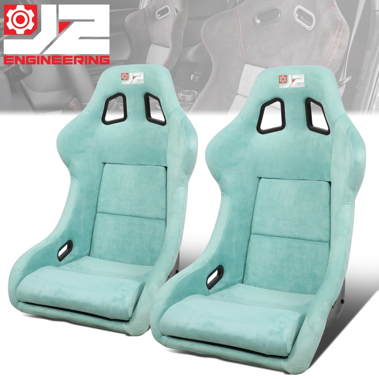 2Pcs Microfiber Suede Style Fabric Large Racing Bucket Seats (Lake Blue)