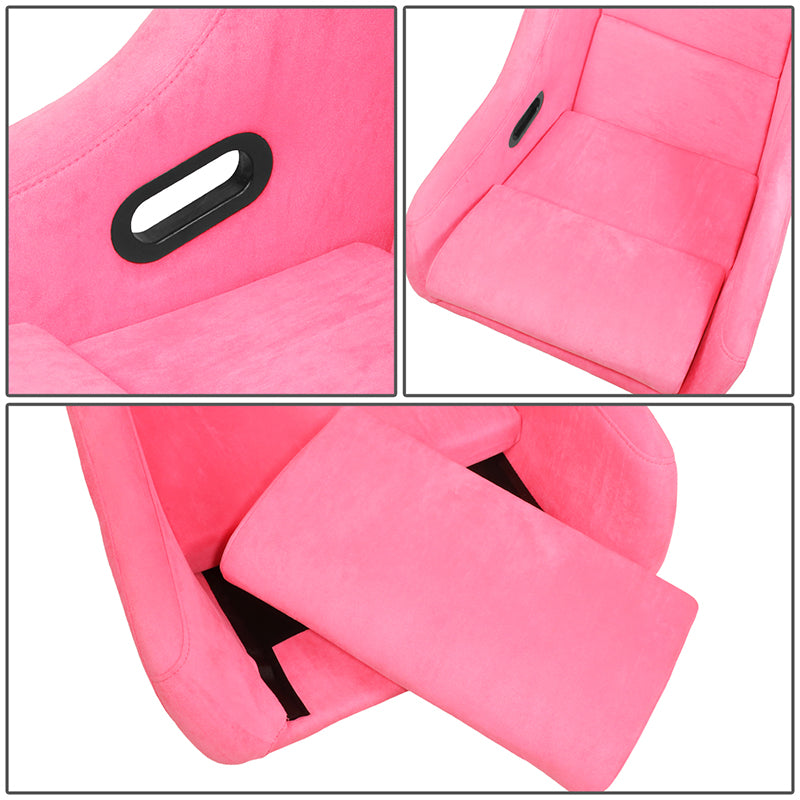 2Pcs Pink Microfiber Suede Large Racing Bucket Seats w/ Mount Brackets+Sliders