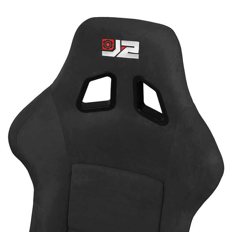 2Pcs Black Microfiber Suede Medium Racing Bucket Seats w/ Mount Brackets+Sliders
