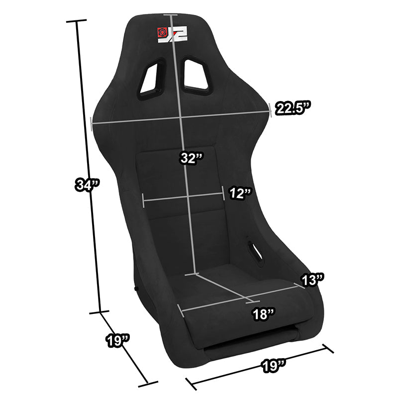 2Pcs Black Microfiber Suede Medium Racing Bucket Seats w/ Mount Brackets+Sliders