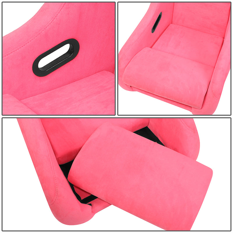 2Pcs Pink Microfiber Suede Medium Racing Bucket Seats w/ Mount Brackets+Sliders