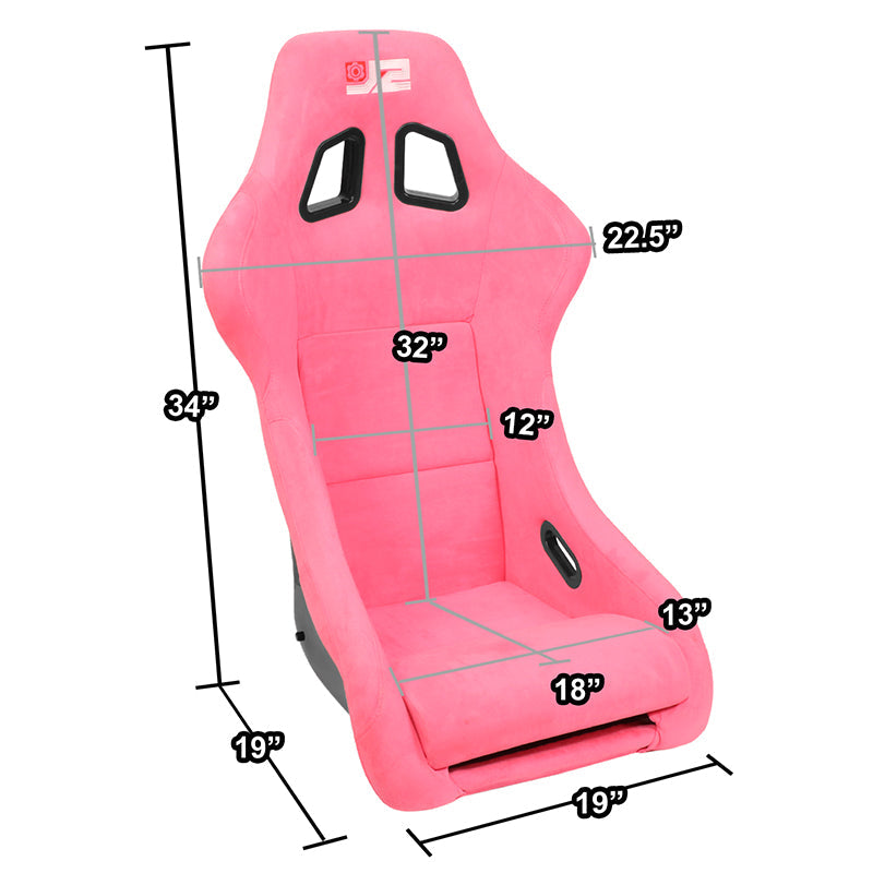 2Pcs Pink Microfiber Suede Medium Racing Bucket Seats w/ Mount Brackets+Sliders
