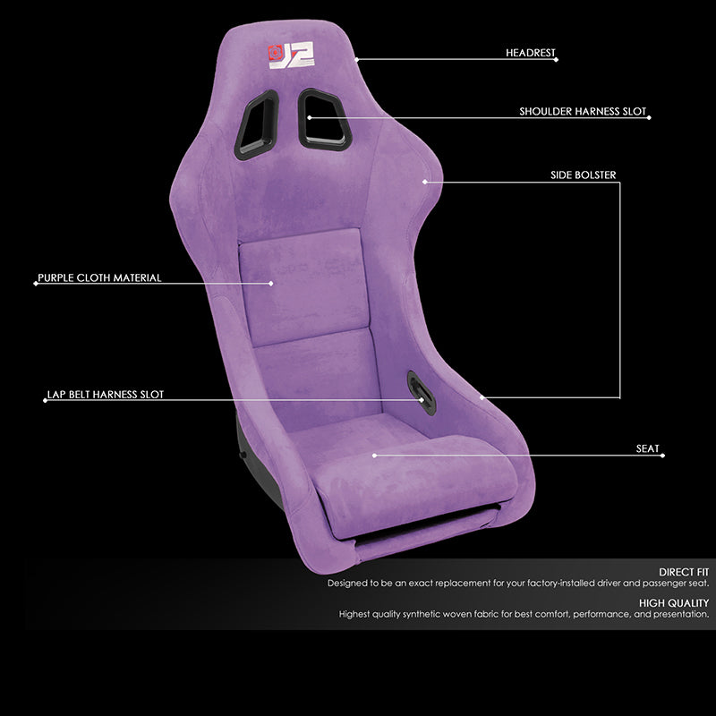 2Pcs Purple Microfiber Suede Medium Racing Bucket Seats w/ Mount Brackets+Sliders
