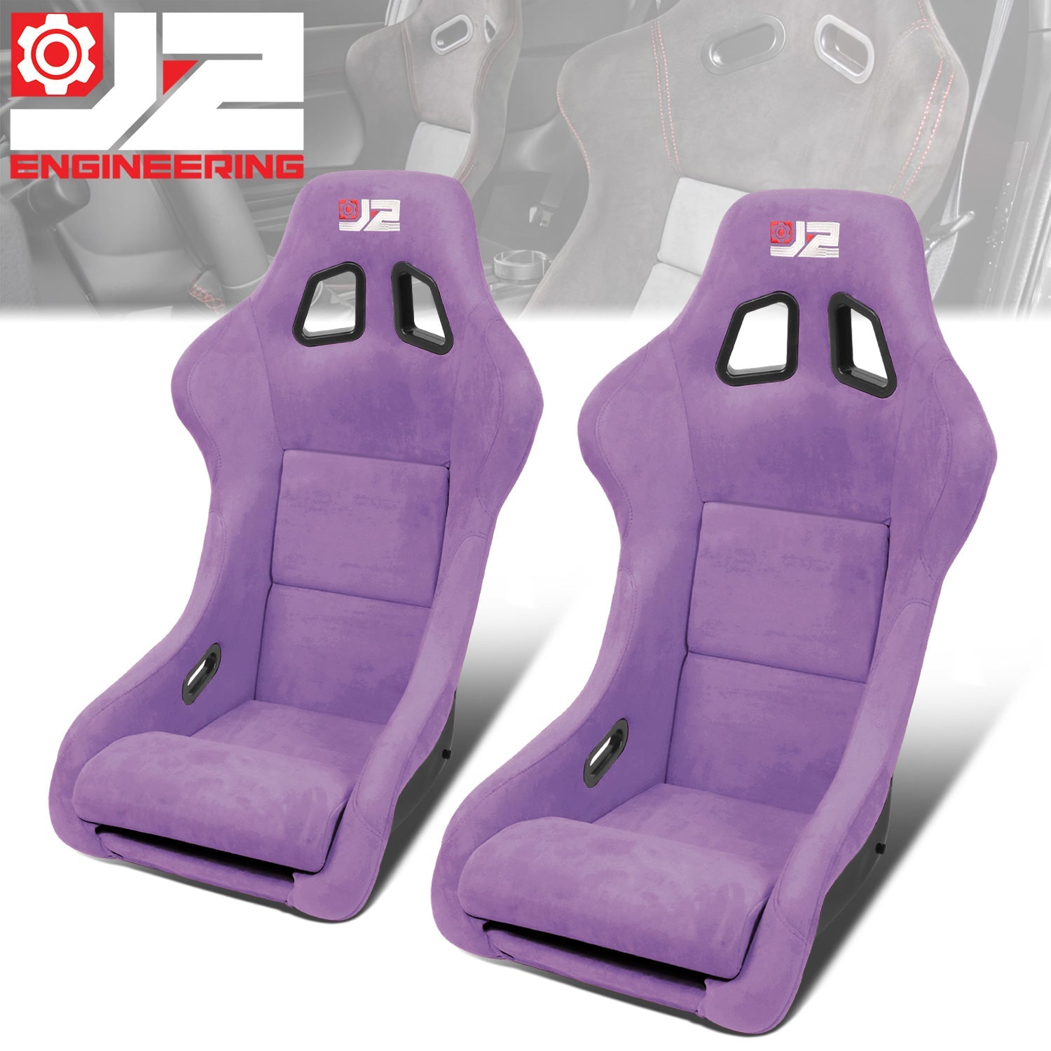 2Pcs Purple Microfiber Suede Medium Racing Bucket Seats w/ Mount Brackets+Sliders