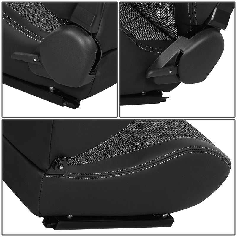 Pair of Microfiber Suede Style Fabric Reclinable Racing Seats
