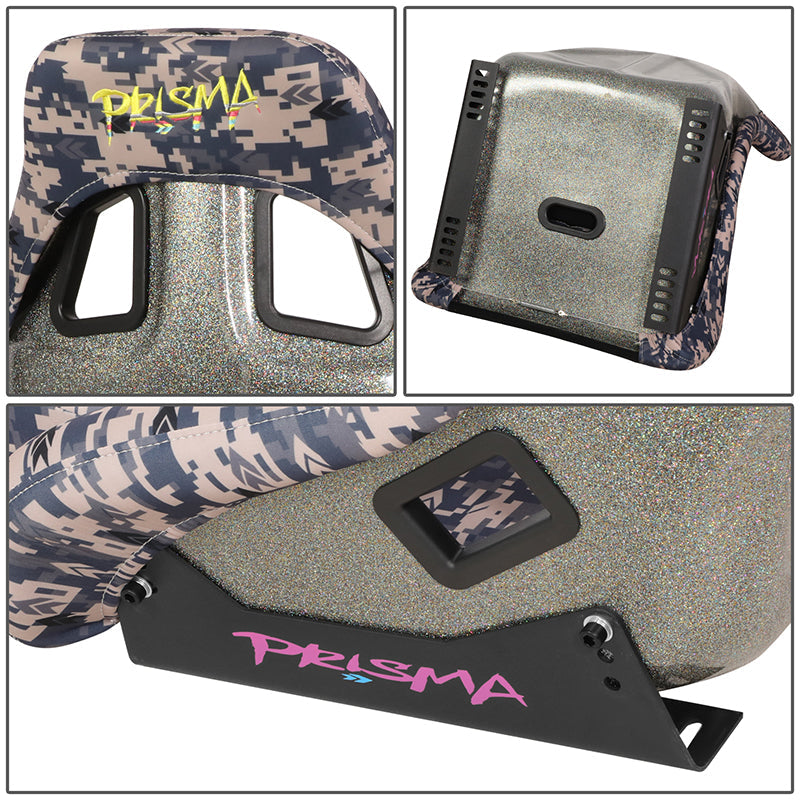 Grey Camo Fiberglass Vegan Satin Bucket Racing Seat - FRP-302-STORM