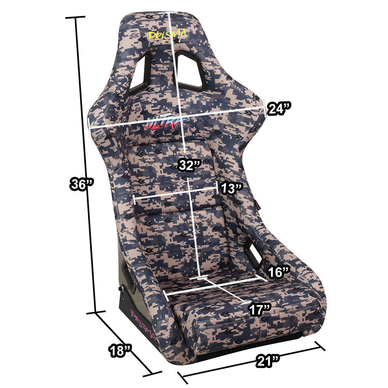 Grey Camo Fiberglass Vegan Satin Bucket Racing Seat - FRP-302-STORM