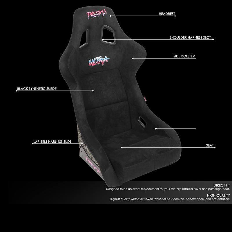 Large Size Black Alcantara Bucket Racing Seats - FRP-302BK-ULTRA