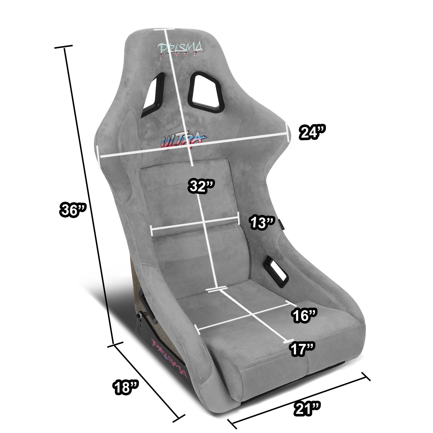 Large Size Grey Alcantara Bucket Racing Seats - FRP-302GY-ULTRA