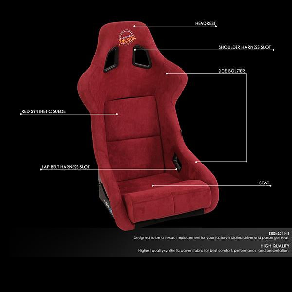 1-Piece Large Maroon Alcantara Fabric Bucket Racing Seat - FRP-302MAR-PRISMA