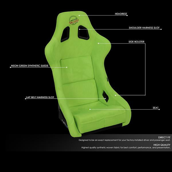 1-Piece Large Green Alcantara Fabric Bucket Racing Seat - FRP-302NG-PRISMA