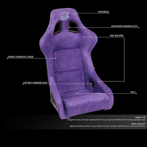 1-Piece Large Purple Alcantara Fabric Bucket Racing Seat - FRP-302PP-PRISMA