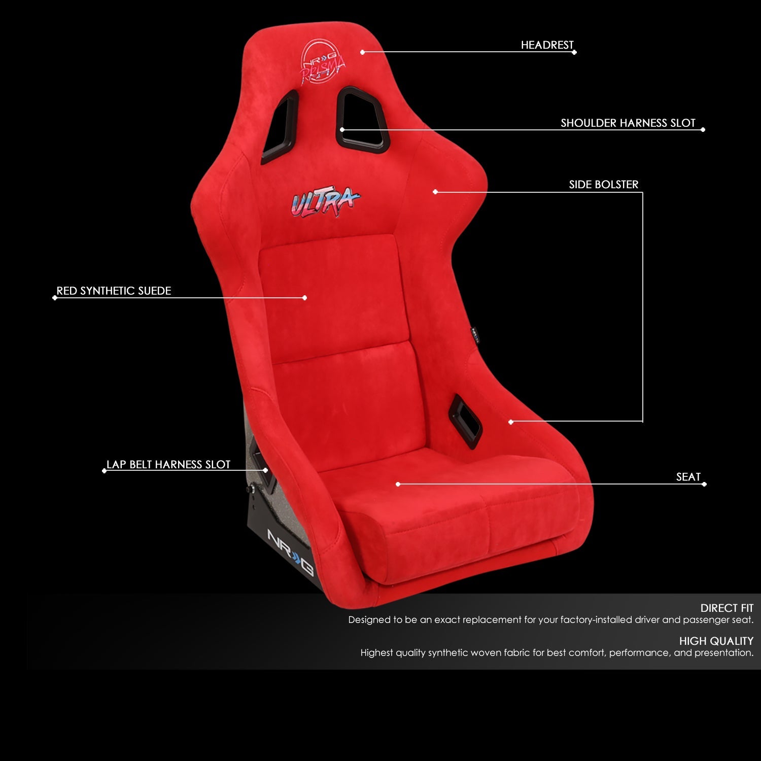 1 Piece Large Alcantara Fabric Prisma Fixed Bucket Racing Seat - FRP-302RD-ULTRA