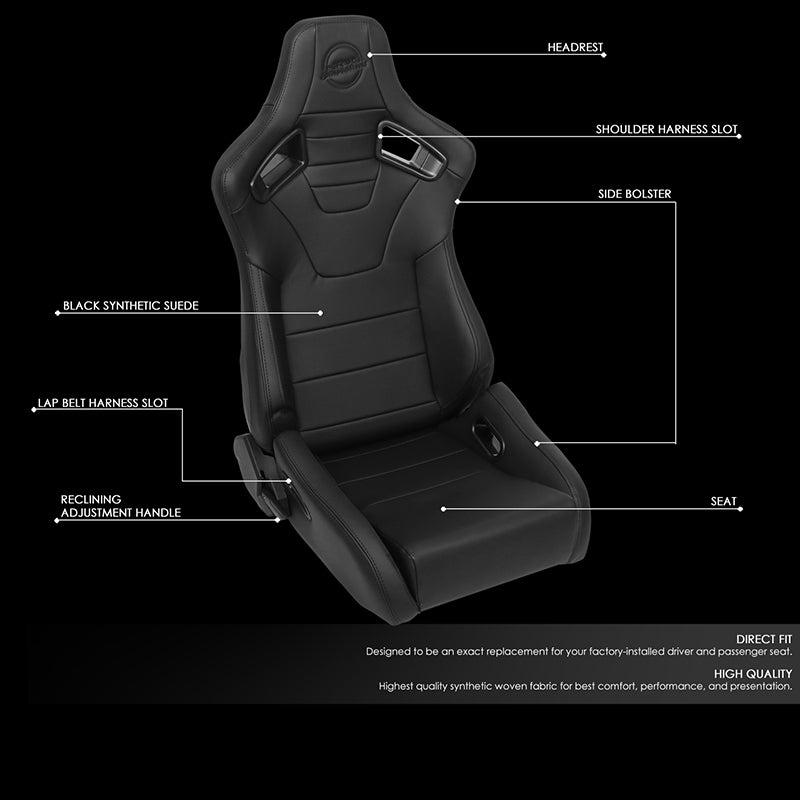 Pair Bucket Style Full Reclinable Racing Seats - RSC-750-L-R-BK-BK