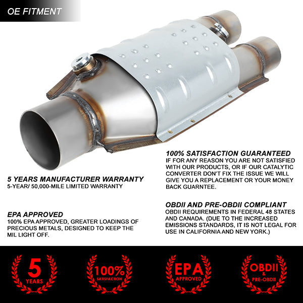 Factory Replacement Catalytic Converter<BR>Universal 2 Inlet/2.5 Outlet - 15.25X 6X 4 in.