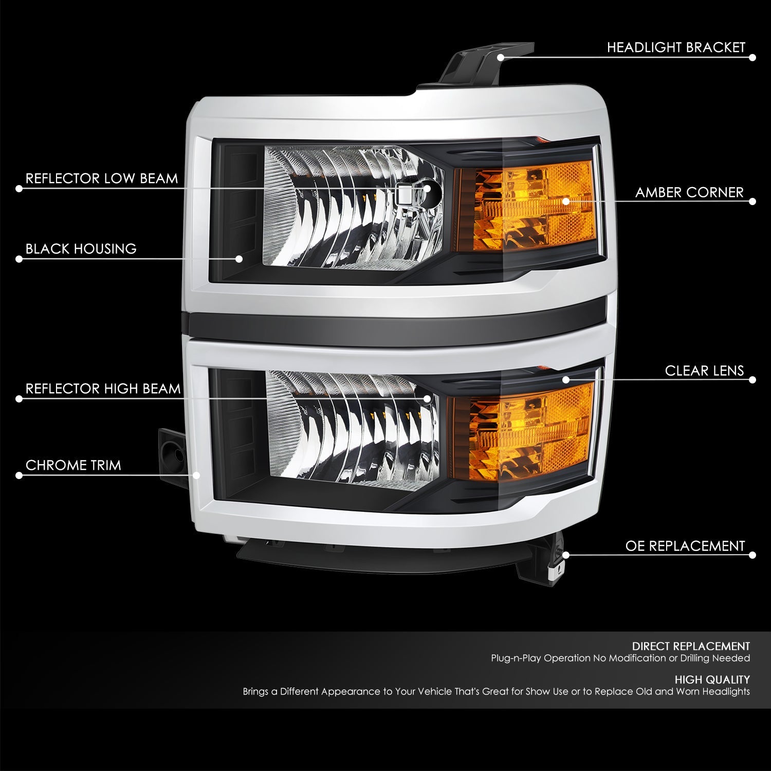 Factory Style Headlight (Left) <br>14-15 Chevy Silverado 1500