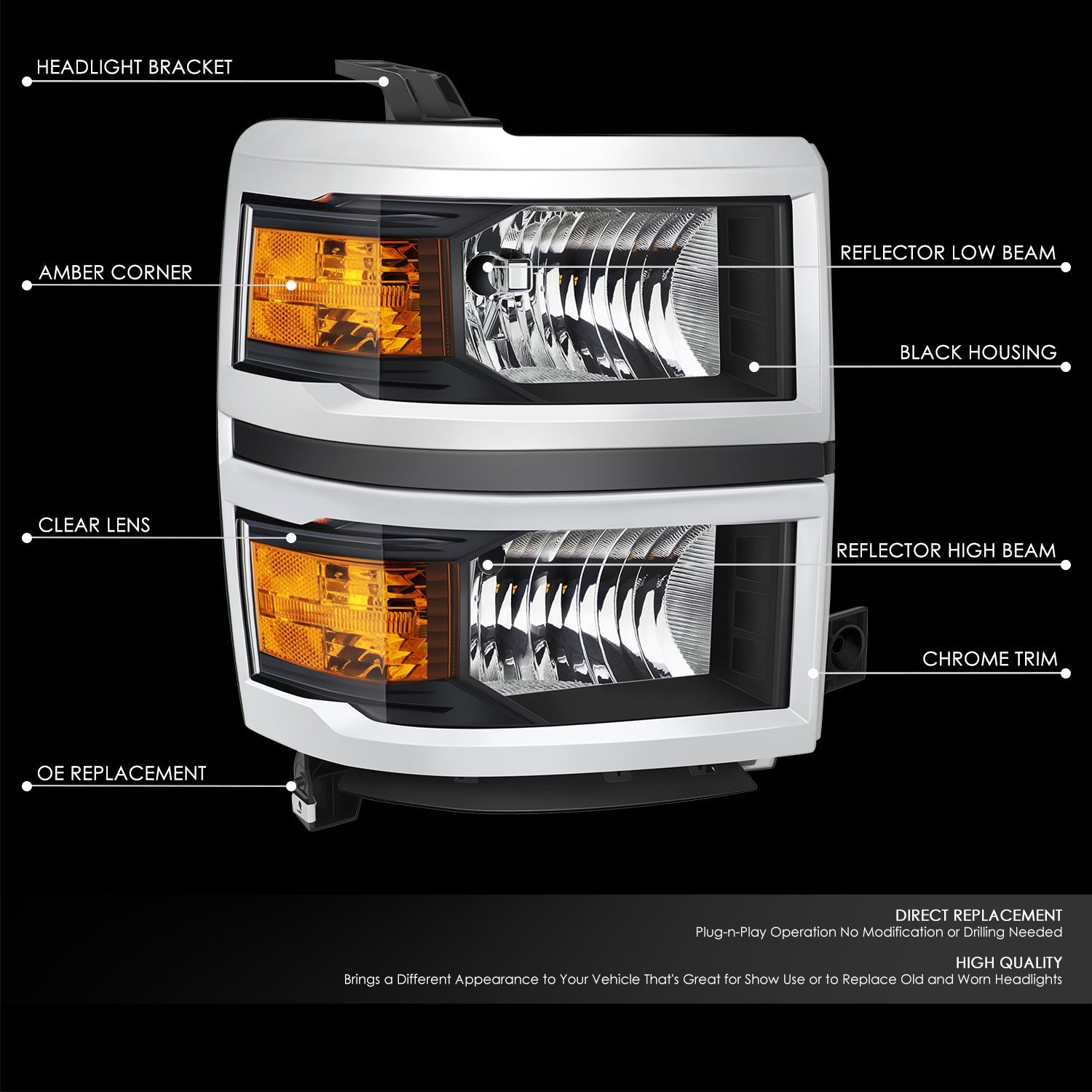 Factory Style Headlight (Right) <br>14-15 Chevy Silverado 1500