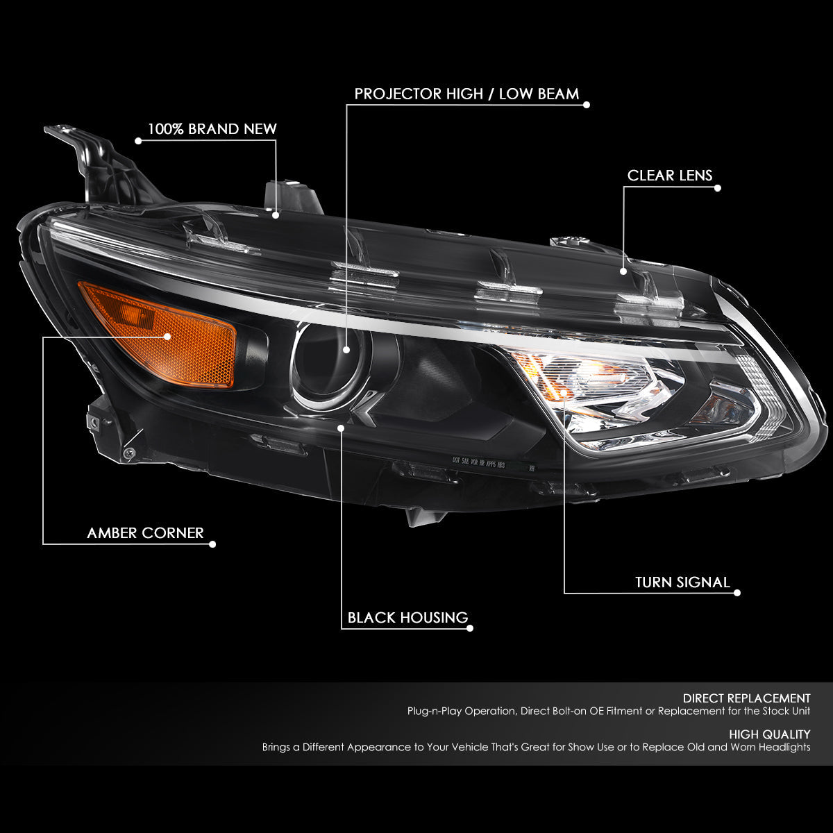 Factory Style Projector Headlight (Right) <br>16-18 Chevy Malibu