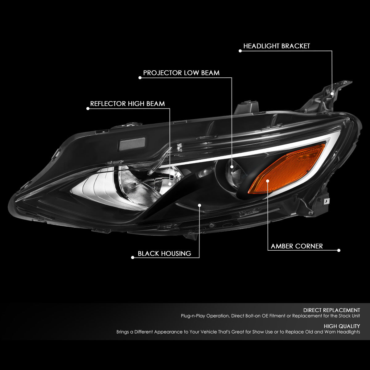 Factory Style Projector Headlight (Left) <br>19-22 Chevrolet Malibu