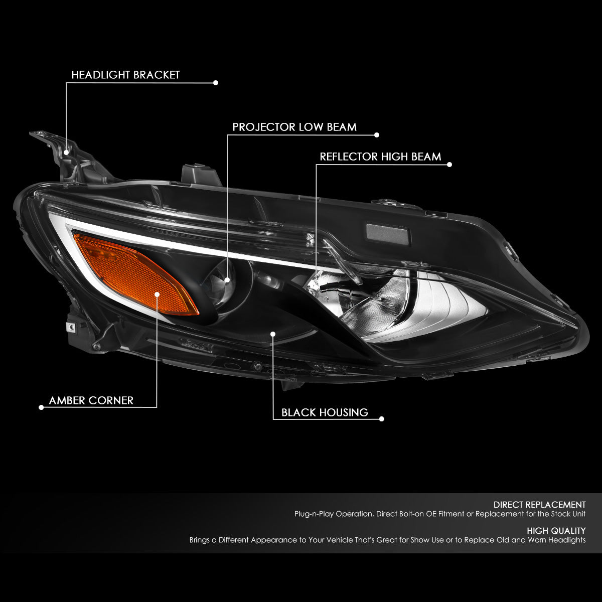 Factory Style Projector Headlight (Right) <br>19-22 Chevrolet Malibu