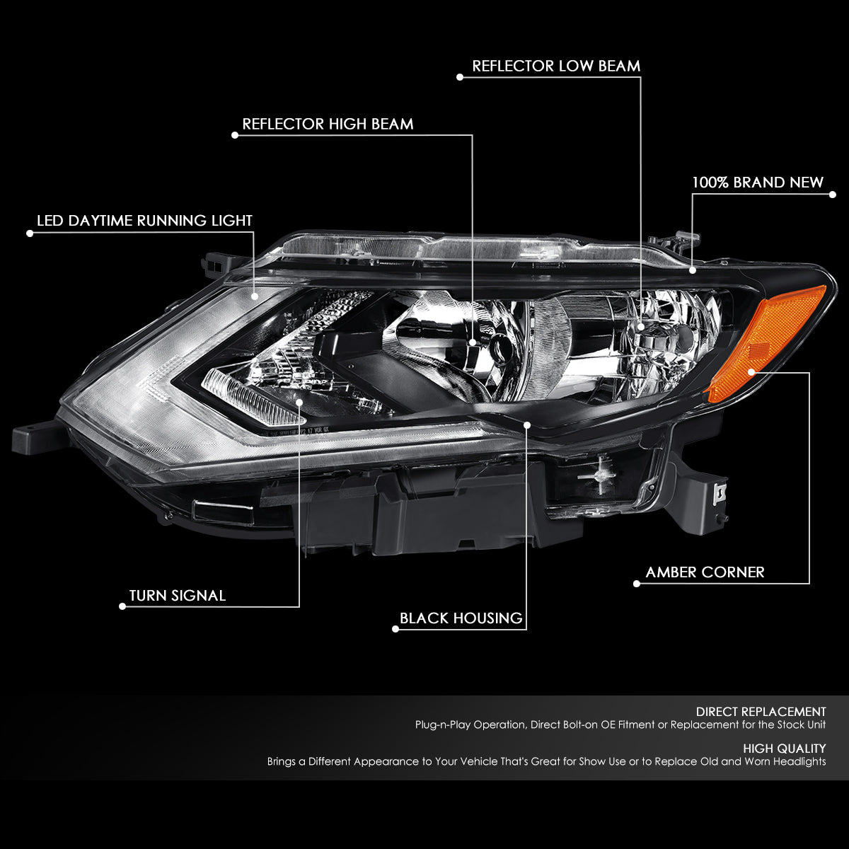 Factory Style LED DRL Headlight (Left) <br>17-20 Nissan Rogue