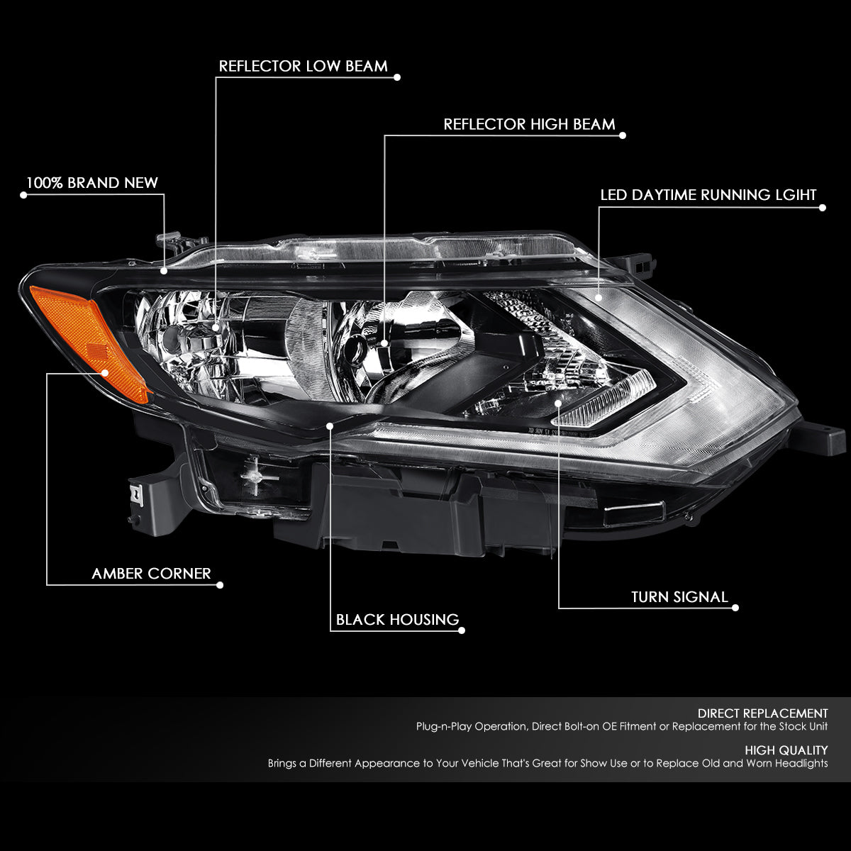 Factory Style LED DRL Headlight (Right) <br>17-20 Nissan Rogue