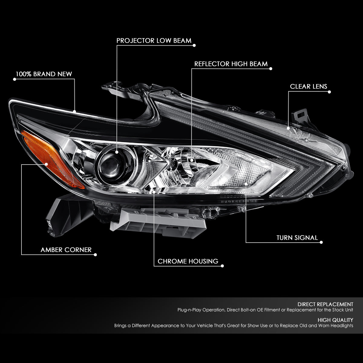 Factory Style Projector Headlight (Right) <br>16-18 Nissan Altima