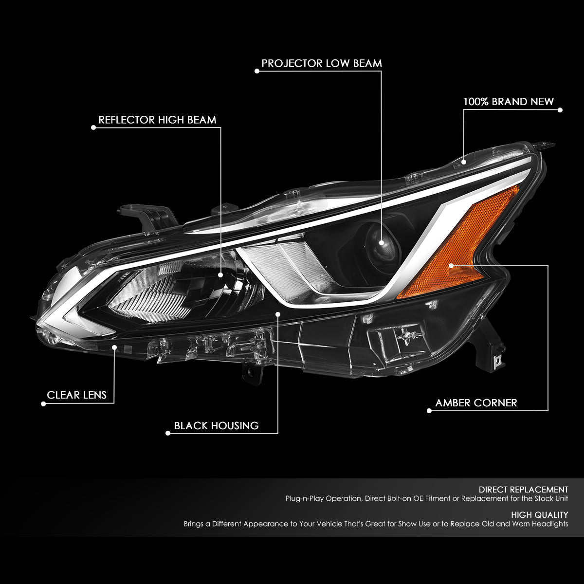 Factory Style Projector Headlight (Left) <br>19-22 Nissan Altima