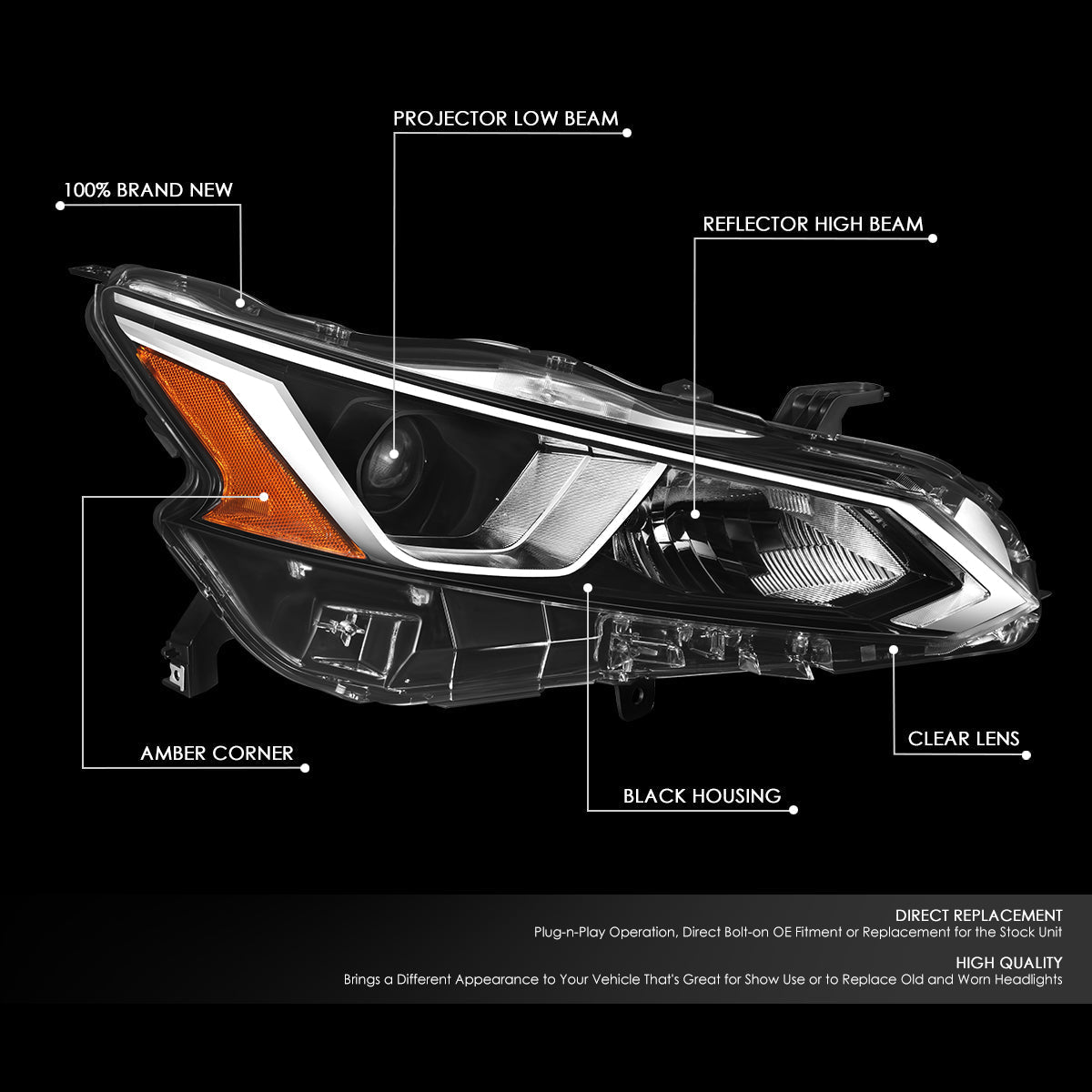 Factory Style Projector Headlight (Right) <br>19-22 Nissan Altima