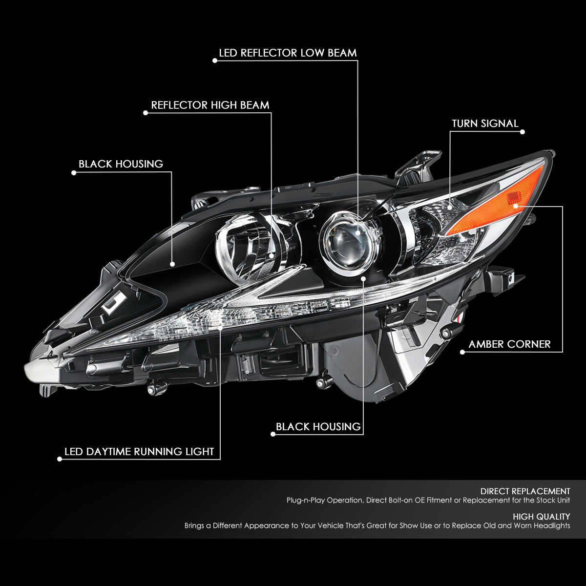 Factory Style LED DRL Headlight (Left) <br>16-18 Lexus ES300H, Lexus ES350