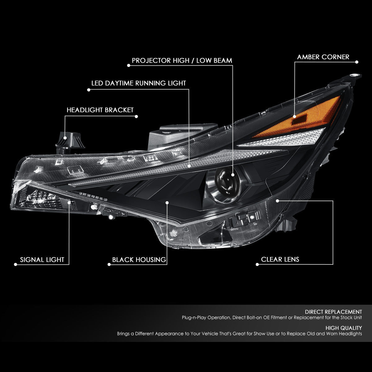 LED DRL Projector Headlight (Left) <br>21-22 Hyundai Elantra