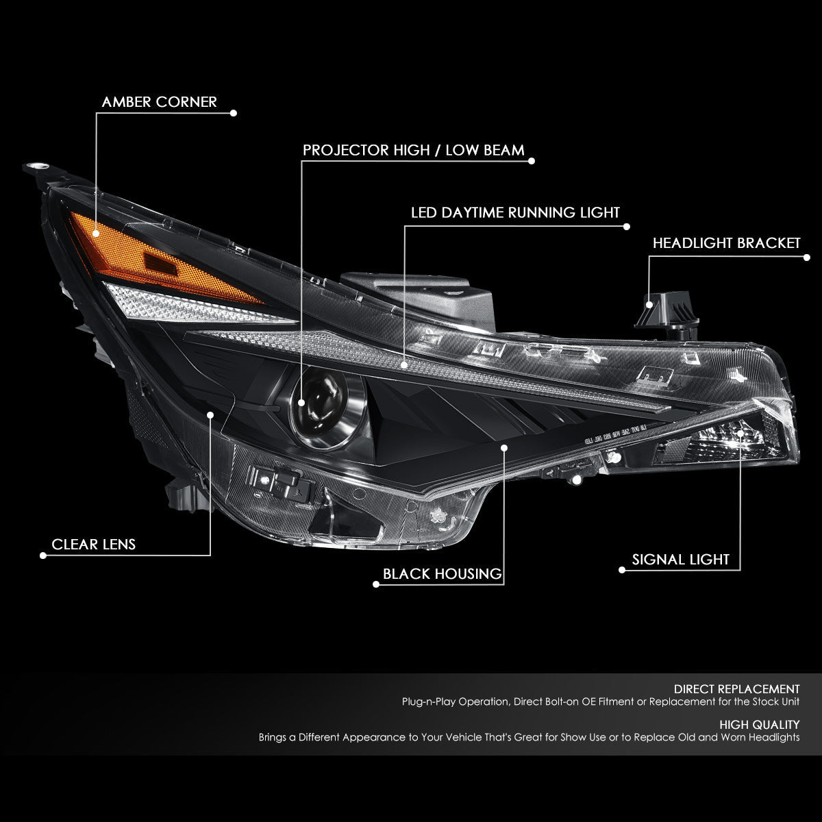 LED DRL Projector Headlight (Right) <br>21-22 Hyundai Elantra