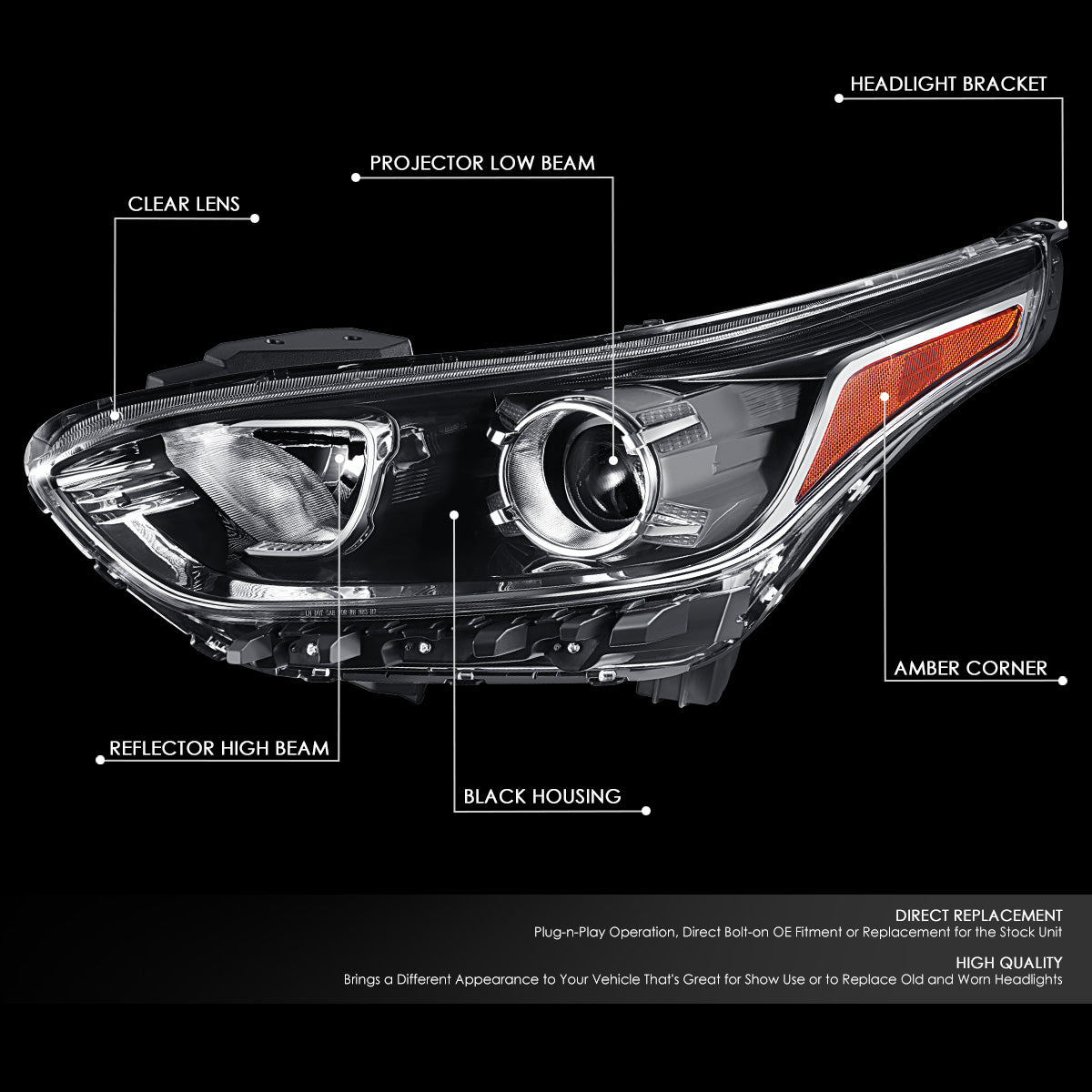 Factory Style Projector Headlight (Left) <br>19-21 Kia Forte Sedan