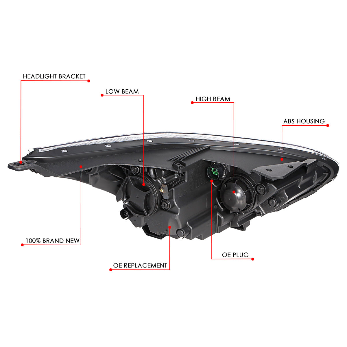 Factory Style Projector Headlight (Left) <br>19-21 Kia Forte Sedan