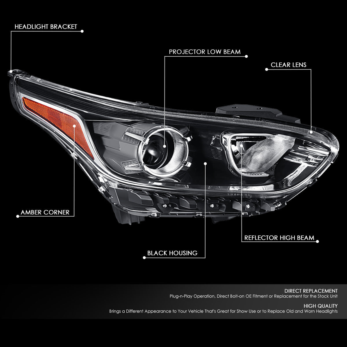 Factory Style Projector Headlight (Right) <br>19-21 Kia Forte Sedan