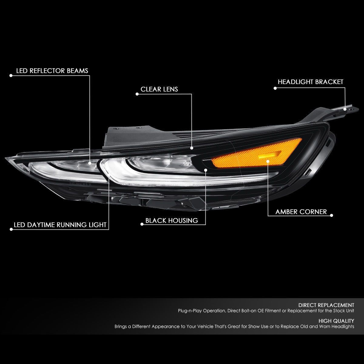 Factory Style LED DRL Headlight (Left) <br>19-20 Hyundai Santa Fe