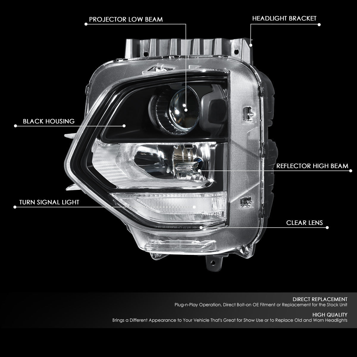 Factory Style Projector Headlight (Left) <br>19-20 Hyundai Santa Fe