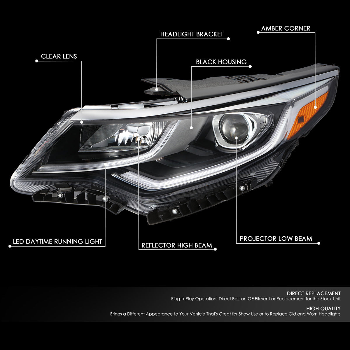 LED DRL Projector Headlight (Left) <br>19-20 Kia Optima