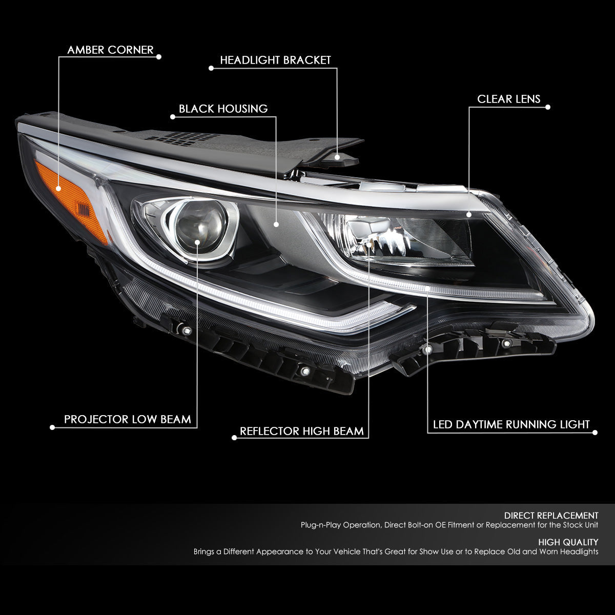 LED DRL Projector Headlight (Right) <br>19-20 Kia Optima