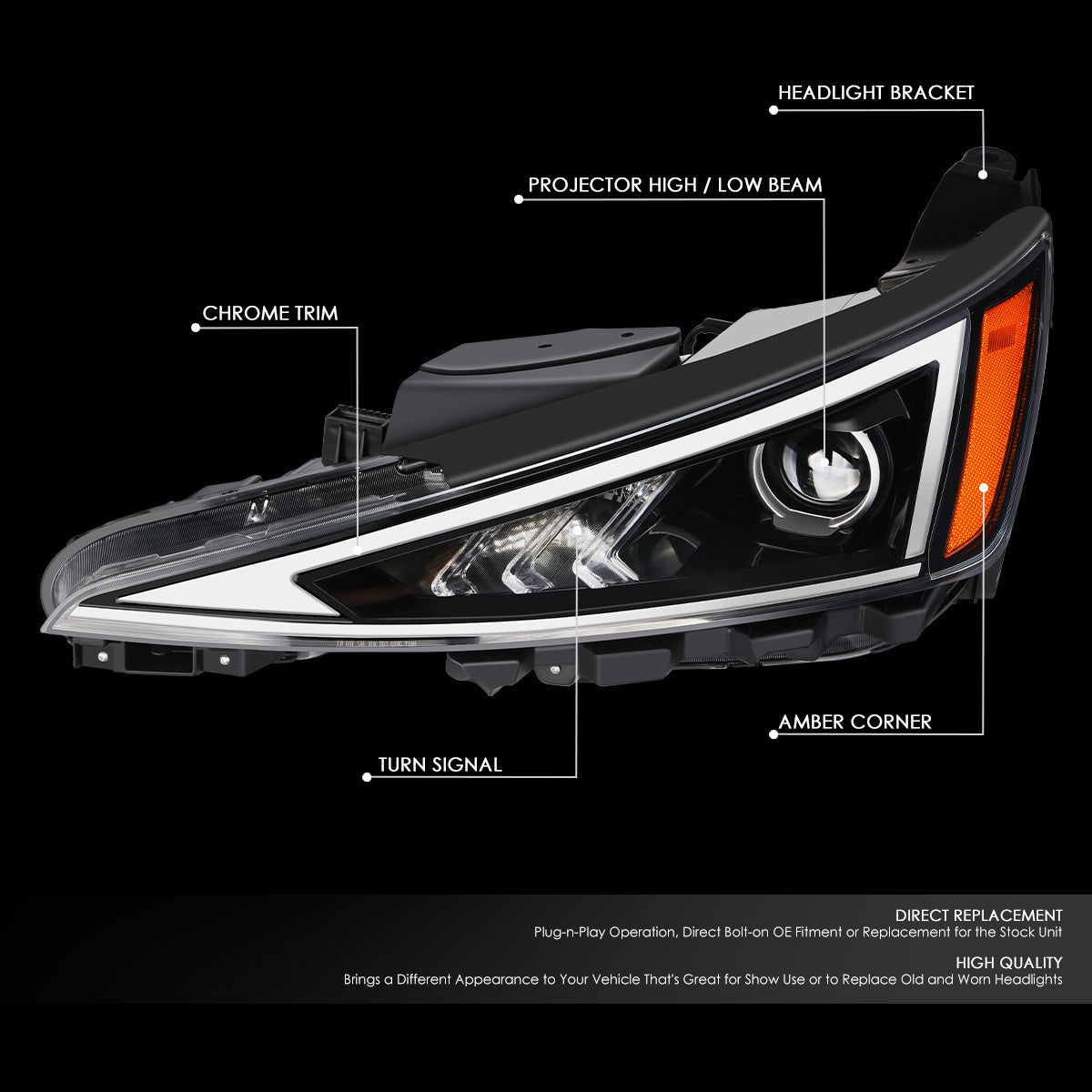 Factory Style Projector Headlight (Left) <br>19-20 Hyundai Elantra